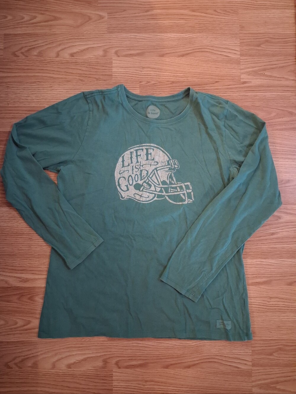 Life Is Good Crusher Tee. Mens. Long Sleeve. Size Large. Green & White.